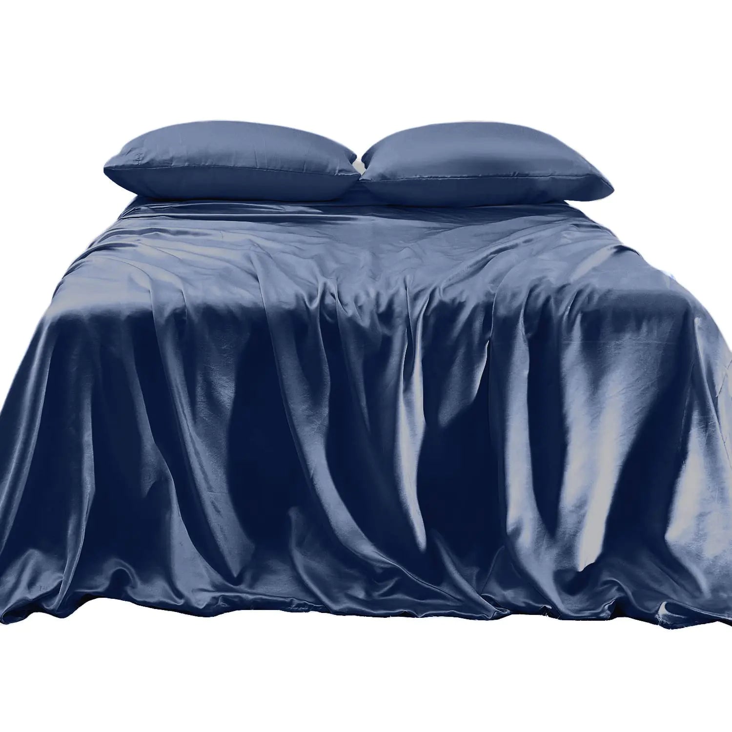 Elegant Comfort Luxurious 4-Piece Silky Satin Sheet Set Skin and Hair Friendly Wrinkle Fade Stain Resistant with Deep Pockets Fitted Sheet Cooling Soft Satin Sheet Set King Navy Blue